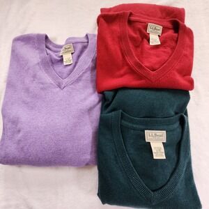 lot of‎ 3 LL Bean sweaters cotton / cashmere v neck men sz XL